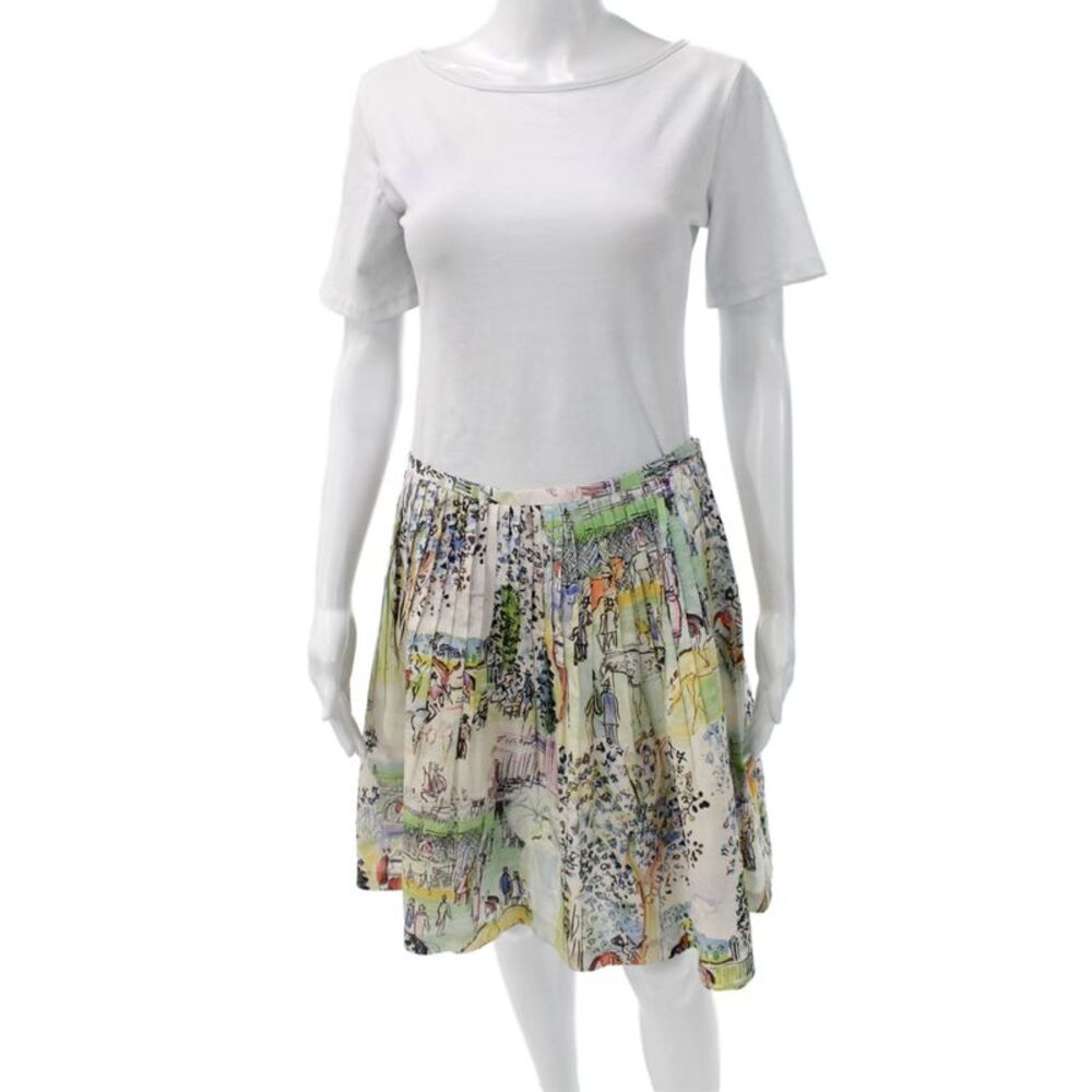 Leggiadro Womens Pleated Skirt Multicolor Cotton Knee Length Zip Size 8
